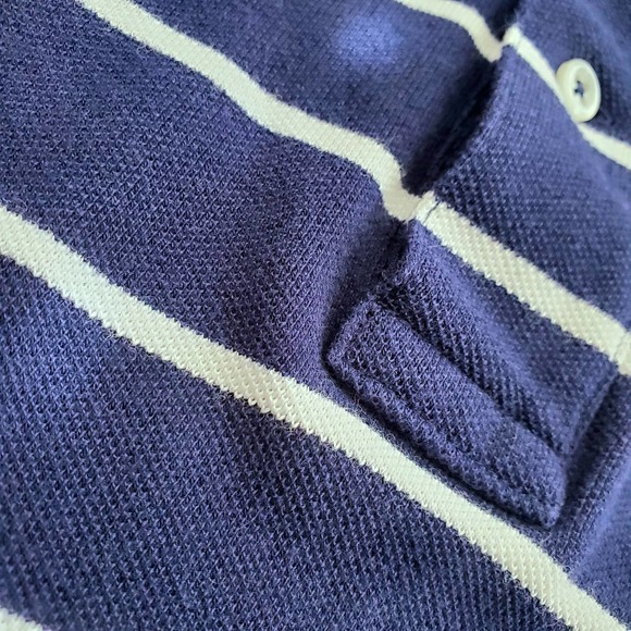 Polo By Ralph Lauren Navy Blue d and White Striped Red Logo Shirt Sz M - Picture 6 of 7